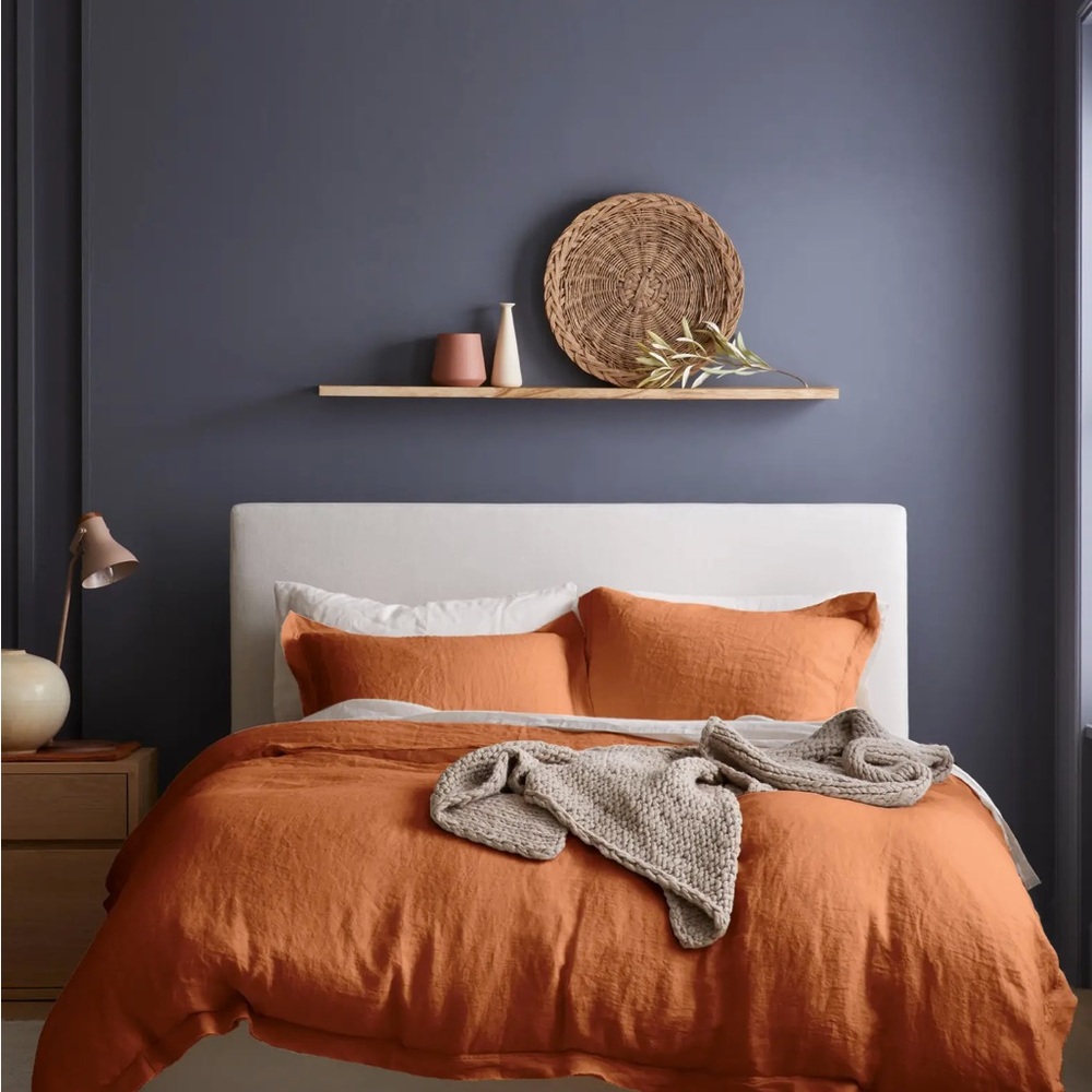 Quince Rust Orange Linen King Duvet Cover